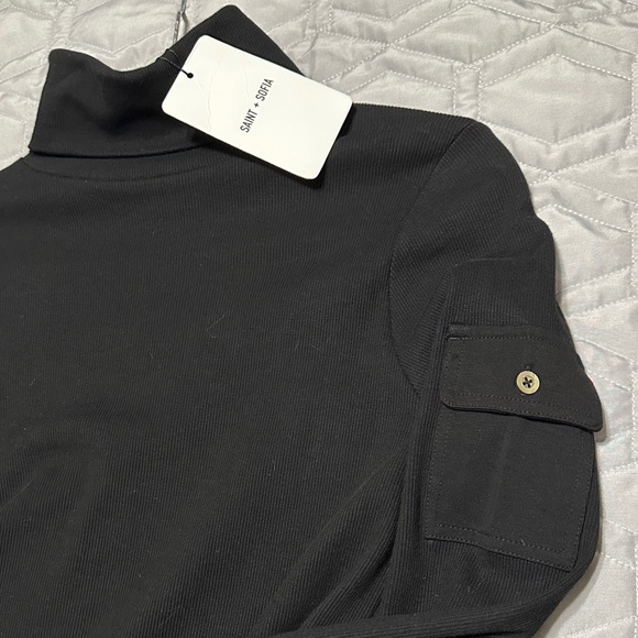 Sz 10⭐️NWT Saint + Sofia Cotton Black Ribbed Turtleneck Dress with Cargo pocket - Picture 8 of 10